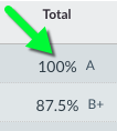 Screenshot of Total column showing achievement level after numerical grade