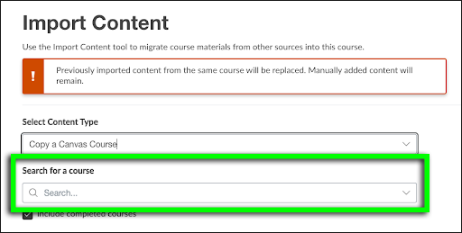 In the Import Content tool, open the 