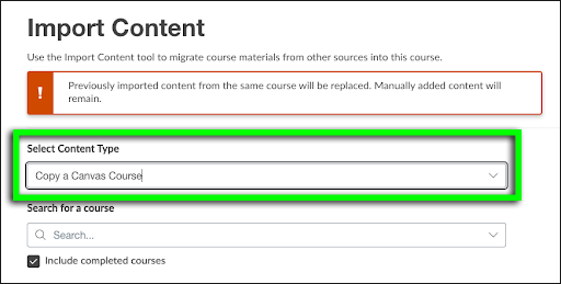 In the Import Content tool, open the 