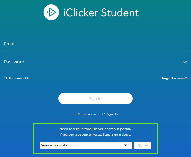 iClicker student login page