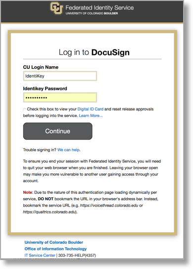 DocuSign login screen
