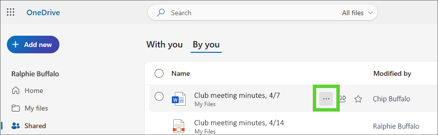 Locate the file or folder, then click the three dots icon (