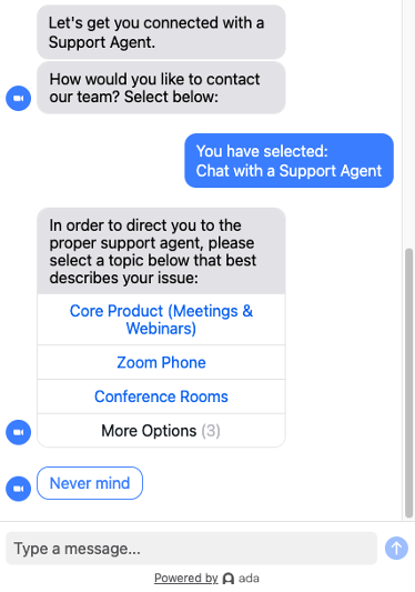 Zoom live chat support