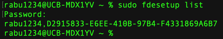 fdesetup in terminal example