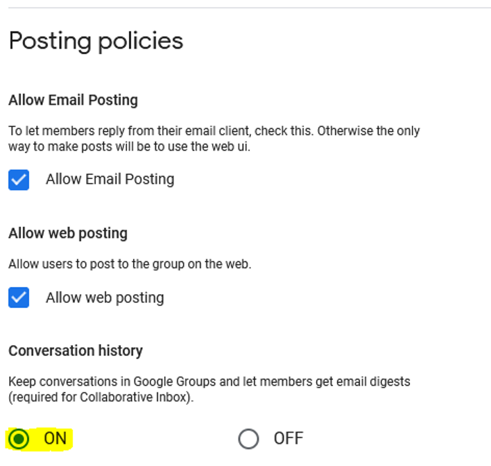 Google Groups - Use Conversation History to archive your Group