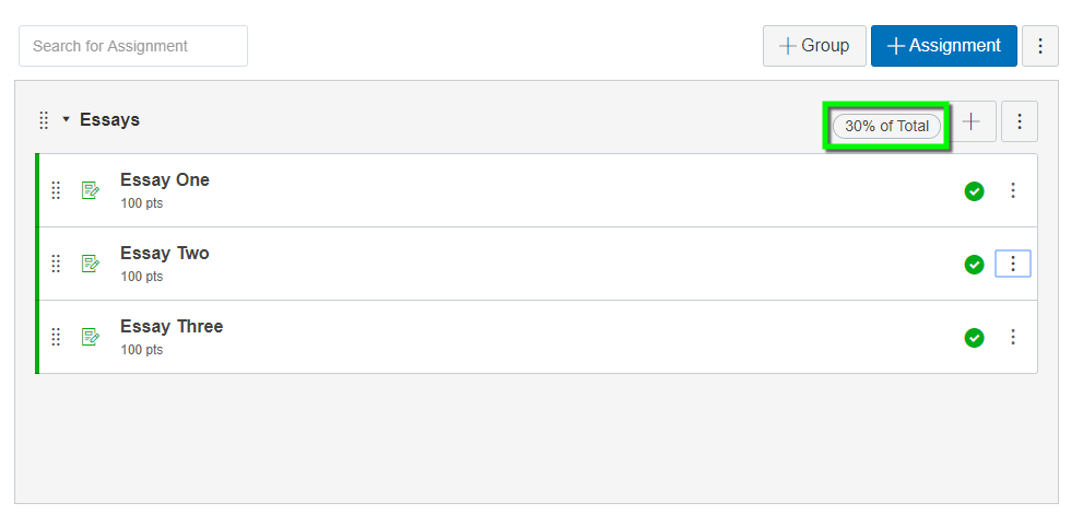 weighting assignment group in canvas