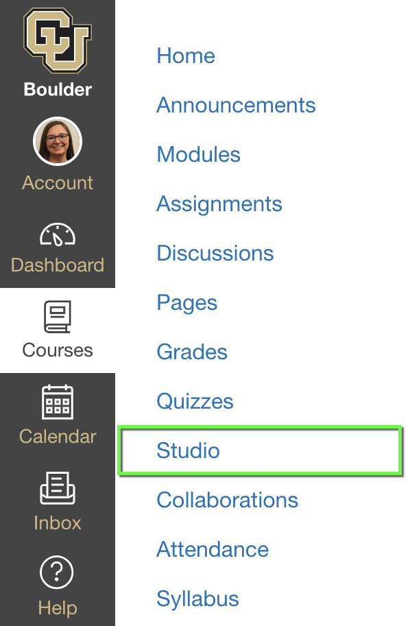 Access Canvas Studio from the Course Navigation Bar