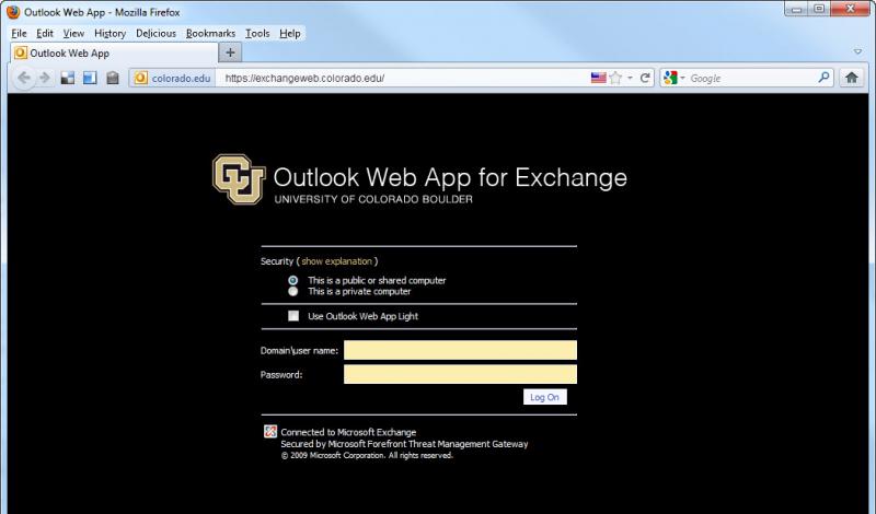Outlook Web App Login Page
