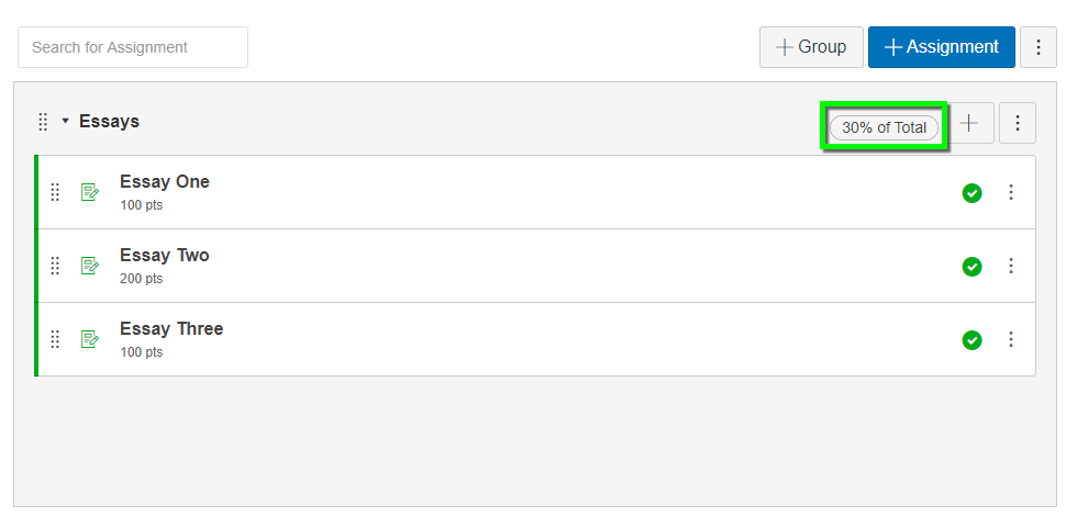weighting assignment group in canvas