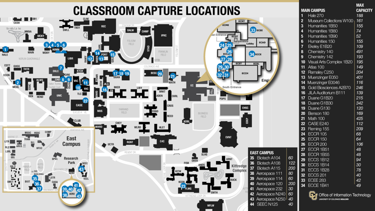 Map of Classroom Capture enabled rooms