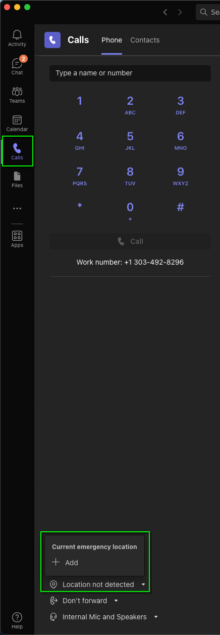 Teams Calls tab - add 911 location