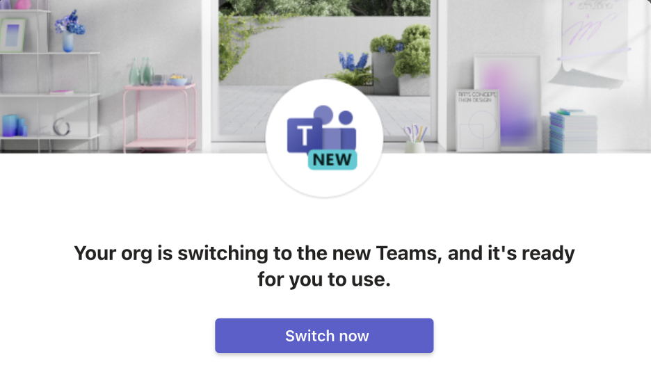 New teams notice on Web app example screenshot