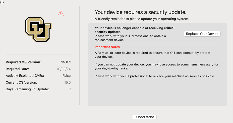 Nudge screenshot of warning about unsupported devices. 