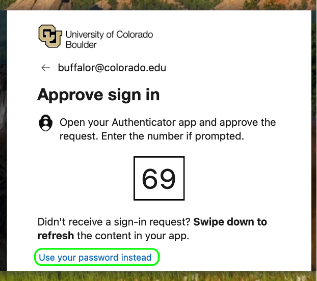 Microsoft MFA prompt with Use your password instead highlighted