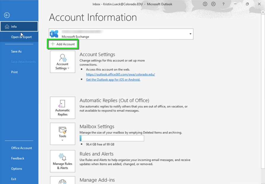 outlook account settings 365