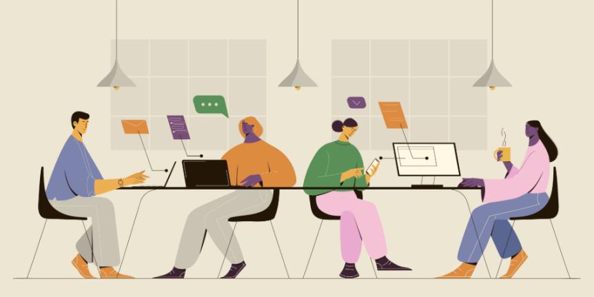 Illustration of people using computers to chat