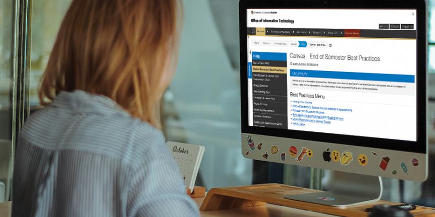 A woman looks at the Canvas Best Practices webpage.