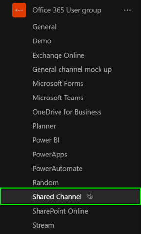 Teams Shared Channels example screenshot
