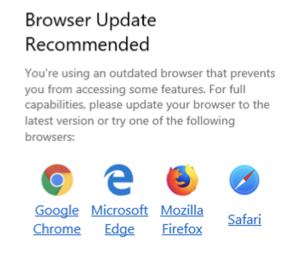 Screenshot of browser update notification