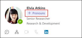 Screenshot of Teams profile to add pronouns 
