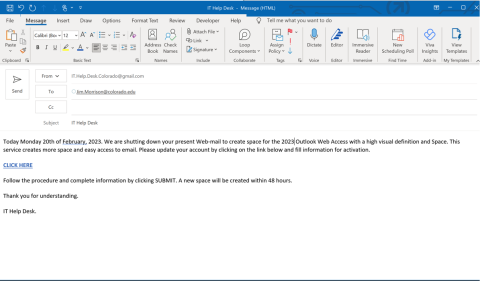 Phishing email example