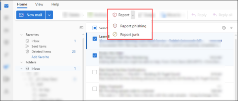 report phish button in Outlook on the web