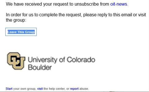 Unsubscribe from group mail screenshot