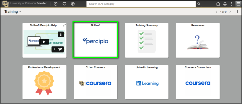 On the Training page, select the Skillsoft Percipio tile.