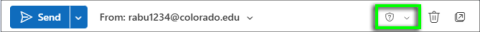 In new Outlook, an unlabeled email displays a shield icon with a question mark on the right side of the email header.