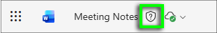 In Word Online, an unlabeled document displays a shield icon with a question mark in the title bar.