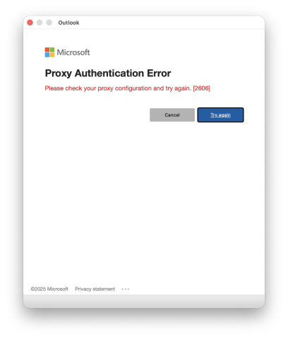 Screenshot of proxy error. Click try again button to login 