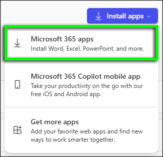 Select Microsoft 365 apps from the drop-down. 