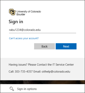 Sign in to the Microsoft 365 portal using your IdentiKeyUsername@colorado.edu and IdentiKey password.