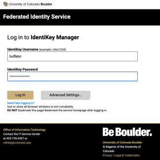 Screenshot of Federated Identity log in page