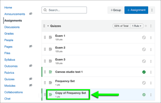 In this example, the WeVideo Assignment is under the Quizzes heading and is named 