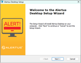 A screenshot of the first page of the Alertus Desktop Setup Wizard.