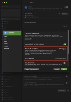 macOS Sequoia Private Wi-Fi Address settings