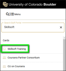 The first result of the Skillsoft search is a card named Skillsoft Training.