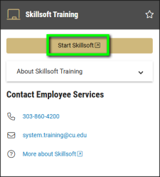 Below the Skillsoft Training card's header, a gold-colored button appears with the text Start Skillsoft followed by an external-link icon.