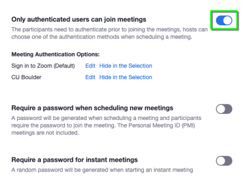 Zoom - Add Domain Based Authentication to Scheduled Meetings