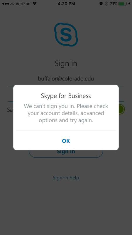 skype for business enter credentials