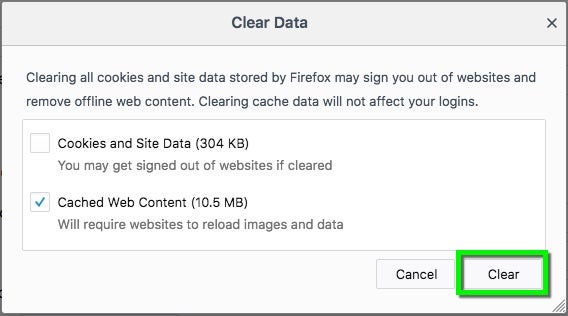 clear internet cache firefox