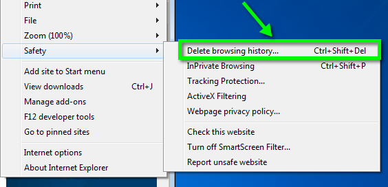 how to clear cache internet explorer 11