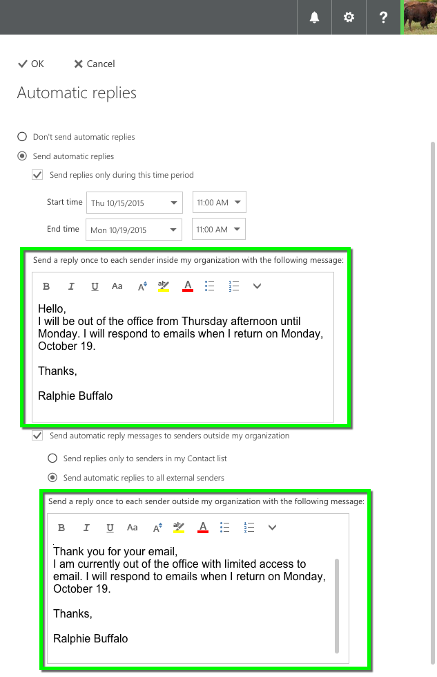 Outlook On The Web Out Of Office Auto Reply Office Of Information Technology