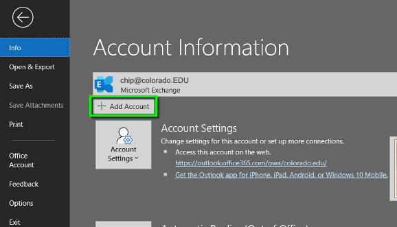 gmial account settings for outlook