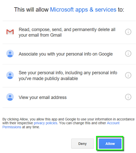 outlook email settings for google
