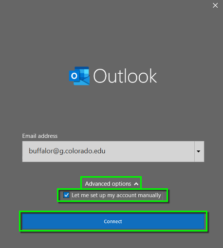 outlook account settings advanced tab