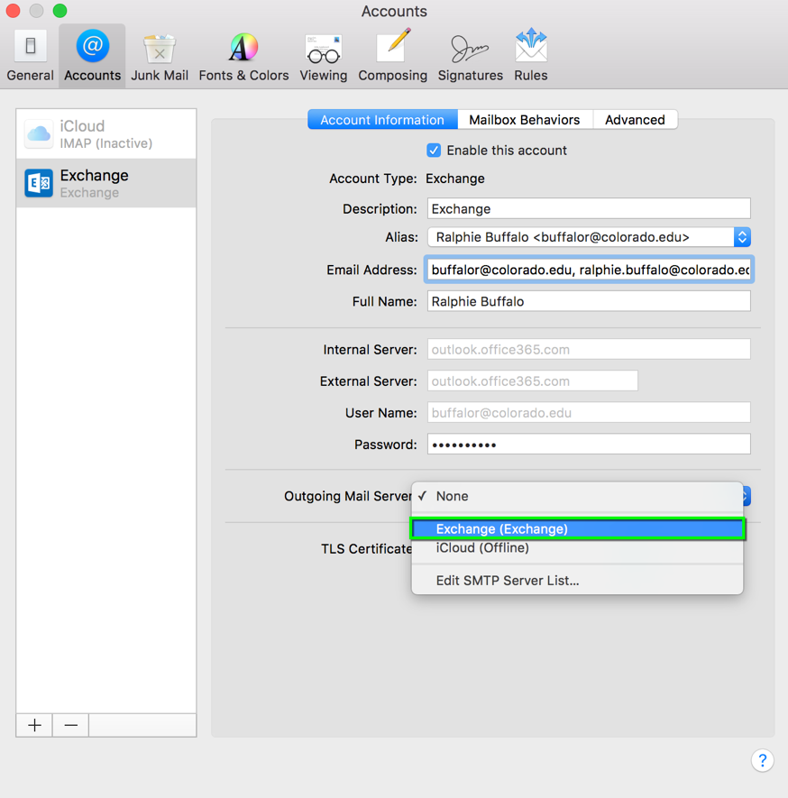 office 365 server settings for mac mail