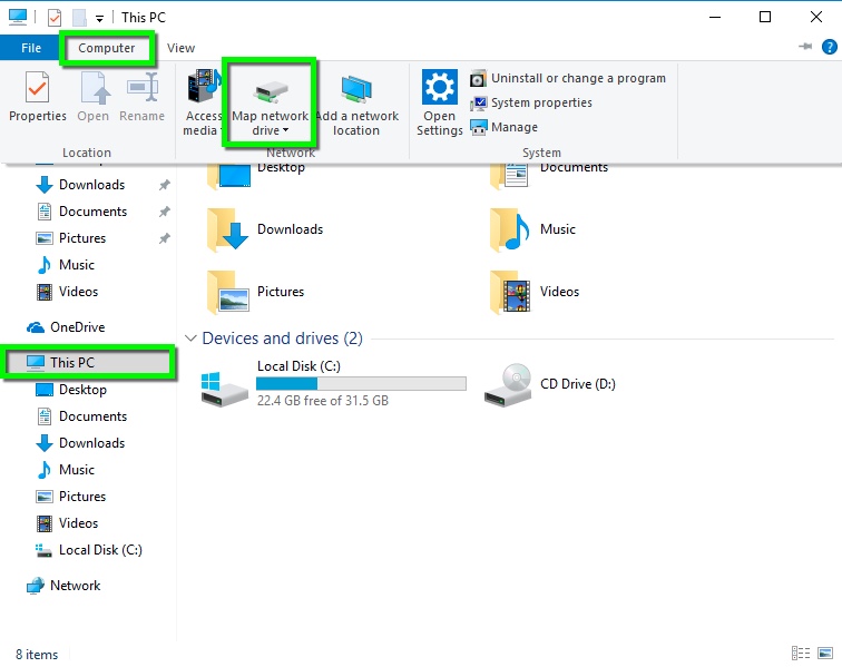 connect to a network drive windows 10