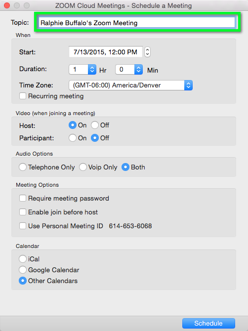 create zoom link for meeting